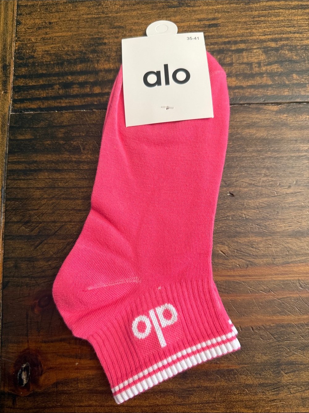 ALO Yoga Inspired Hot Pink Crew Socks with White Stripe Accent/Logo